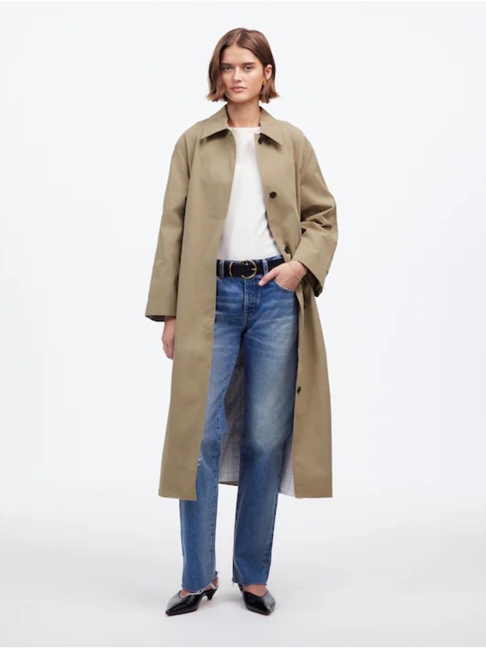 Madewell Single-Breasted Khaki Trench Coat
